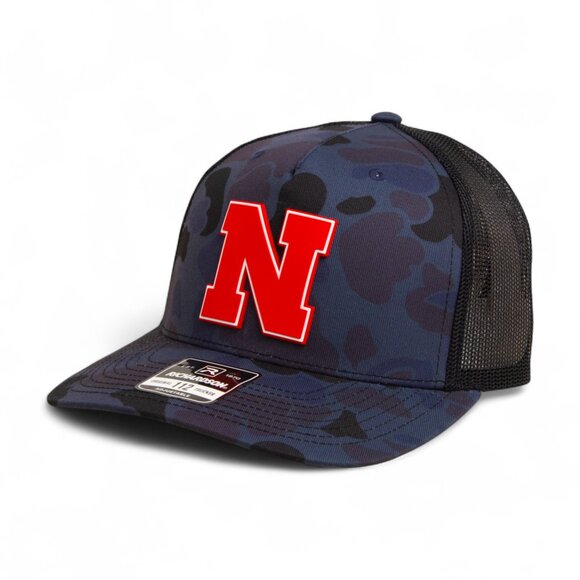 Nebraska Cornhuskers Scarlet 3D Snapback Trucker Hat- Admiral Duck Camo/ Black - Picture 1 of 3